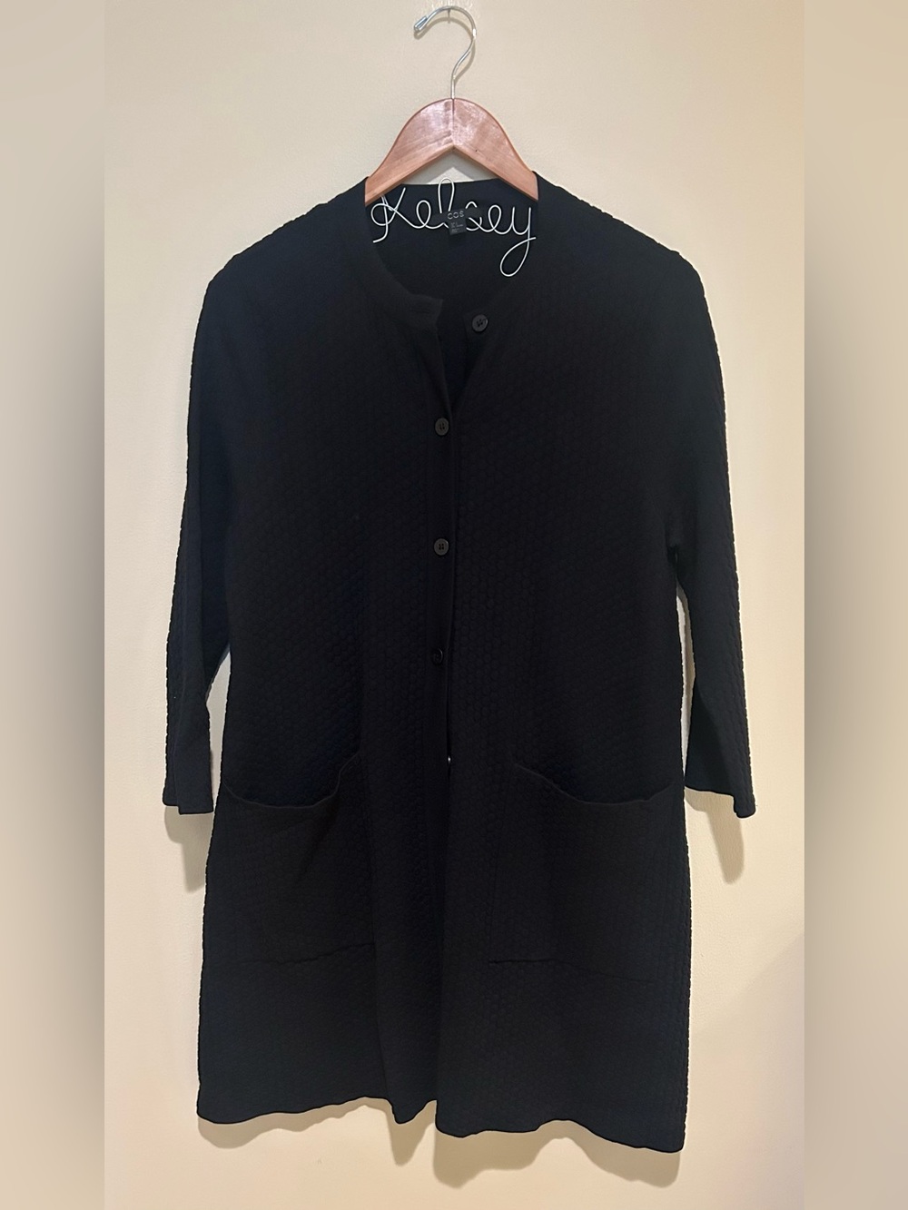 COS Black Textured Jacquard Knit Long Button-Front Cardigan Coat Jacket Small